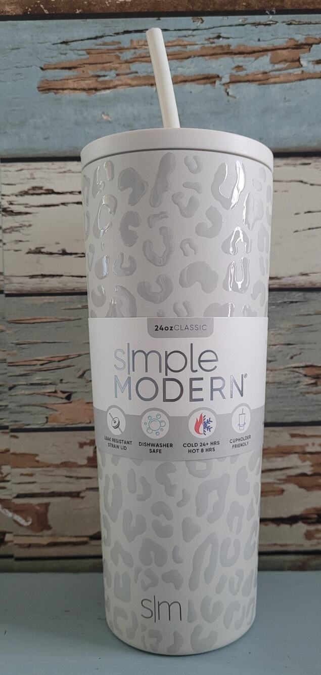 Simple Modern Classic 24 oz Tumbler Cream Leopard Insulated Straw Lid New